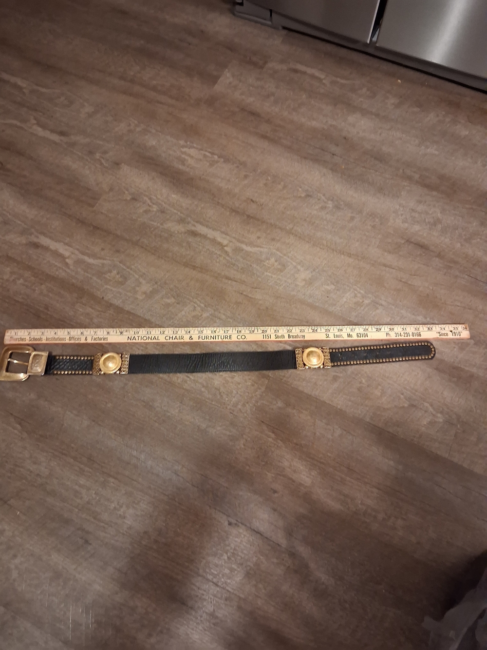 Y2K Streets Ahead Black Leather Belt with Gold Medallion Accents - Picture 3 of 6